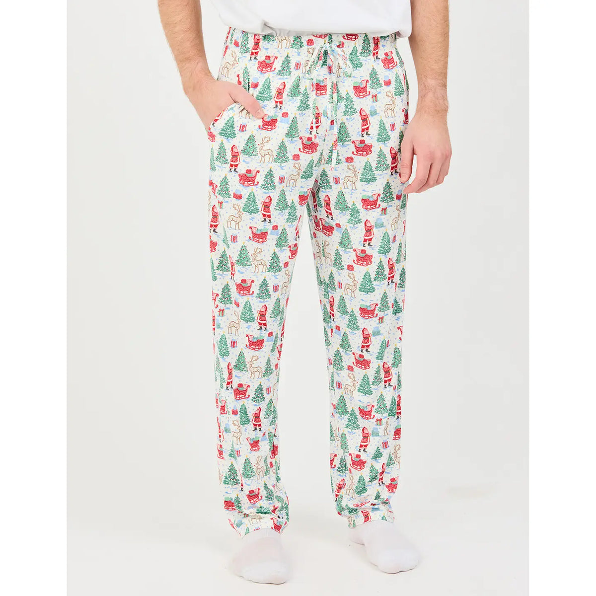 Mary Square Tidings and Toile Men Pajama Pant, 156 Pants with festive print, soft fabric, and relaxed fit for comfortable sleepwear.
