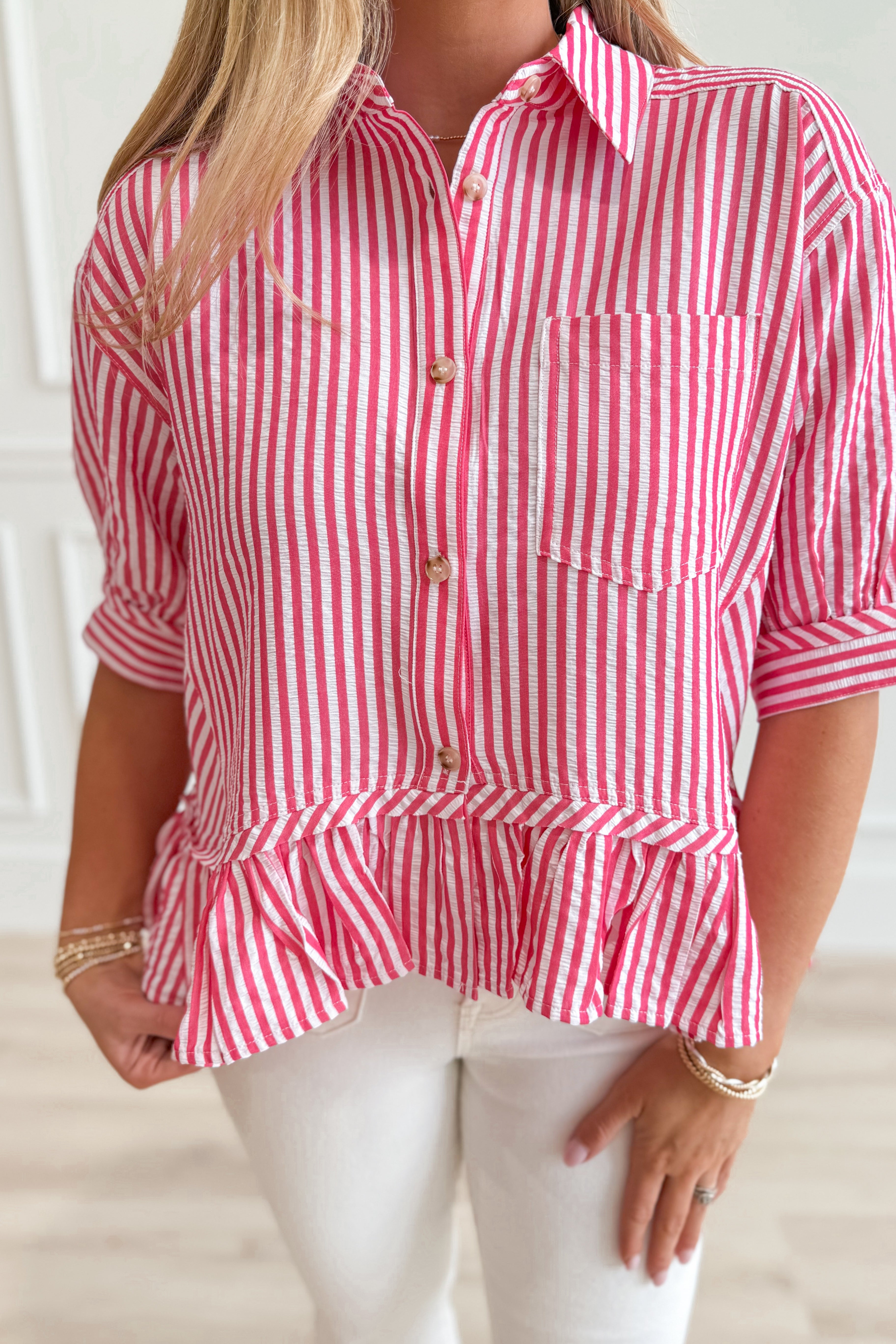 Alayna Striped Ruffle Trim Top - Be You Boutique