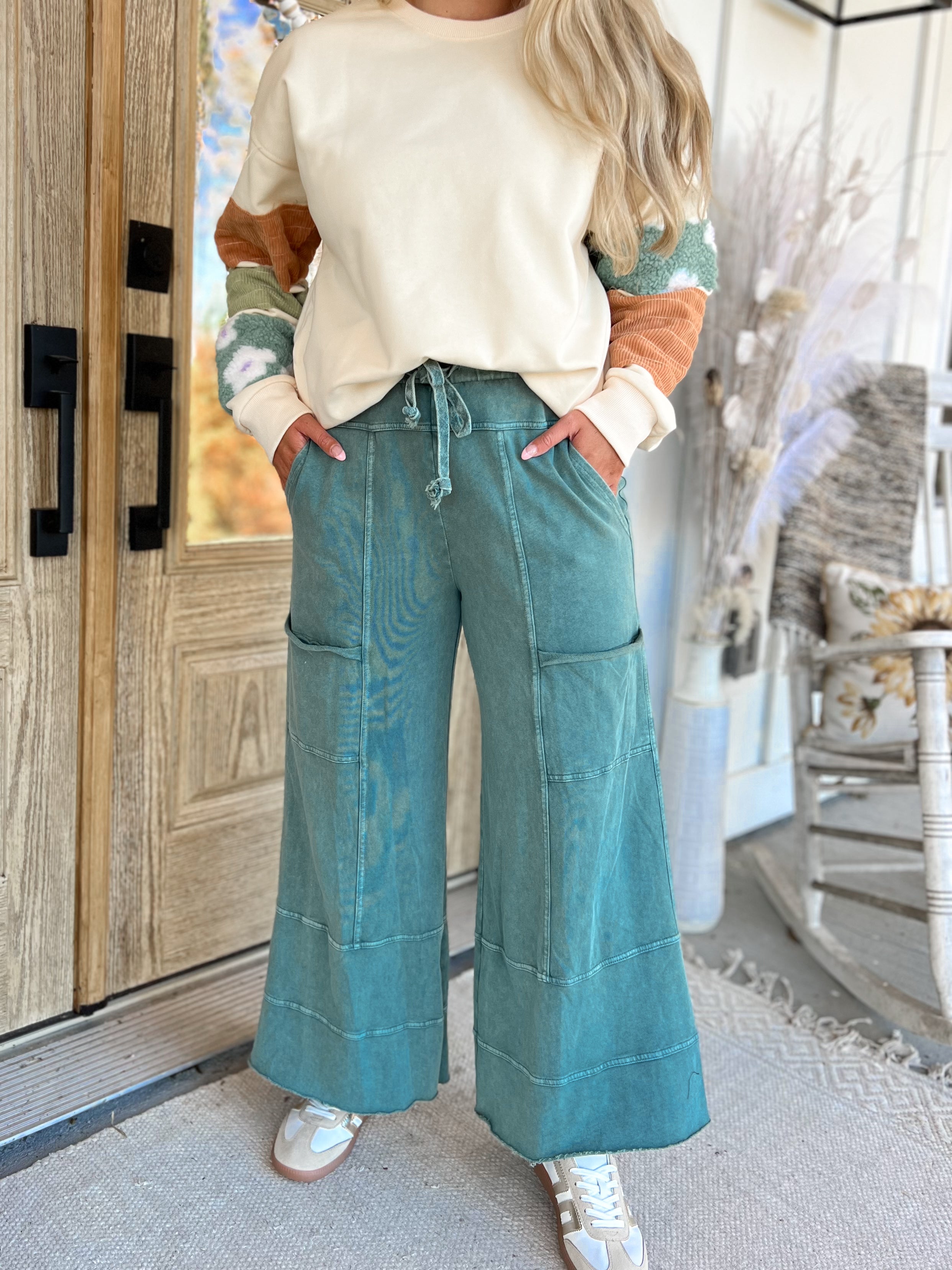 Bradley Mineral Washed Terry Knit Wide Leg Pants - Be You Boutique