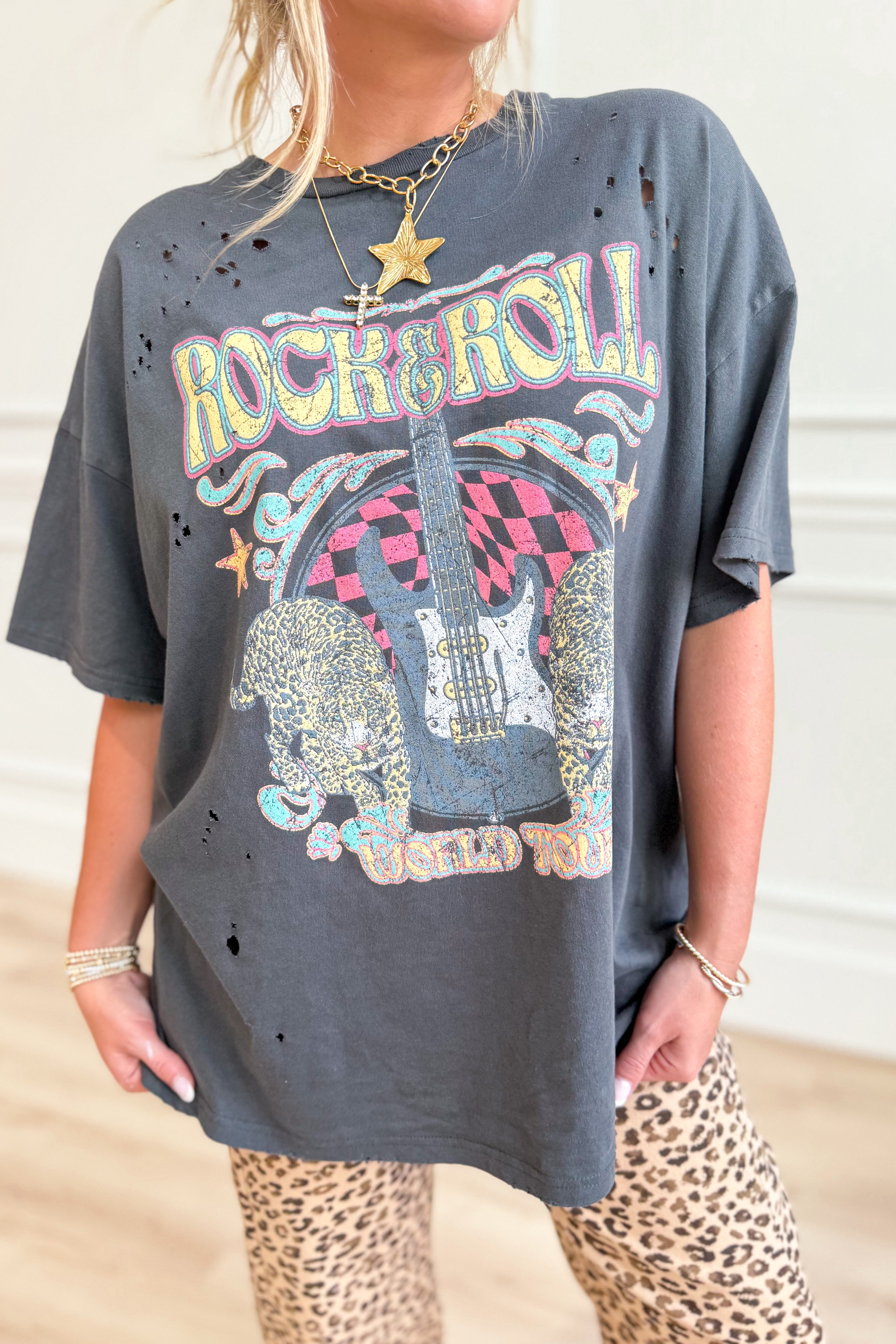 Rock It Out Distressed Graphic T-Shirt - Be You Boutique