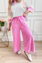 Caris Mineral Washed Upside Down Terry Knit Wide Leg Palazzo Pants - Be You Boutique