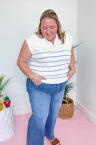 Sue Striped Quarter Zip Sweater Knit Top - Be You Boutique