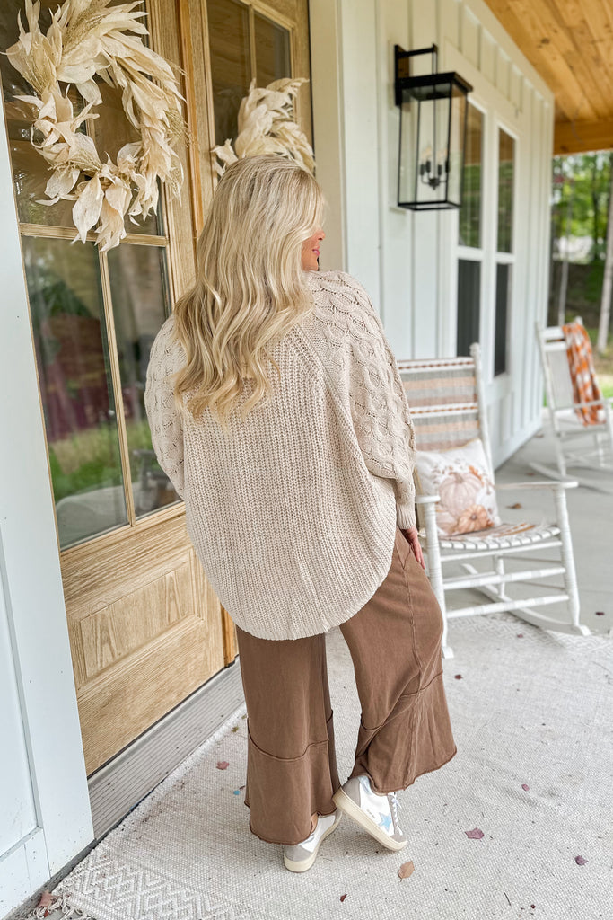 Lorna Round Neck Long Sleeve Cable Knit Sweater - Be You Boutique