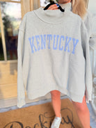 Kentucky Blue striped mock embroidered graphic sweatshirt by BUCKET LIST featuring a casual design and bold stripe pattern.