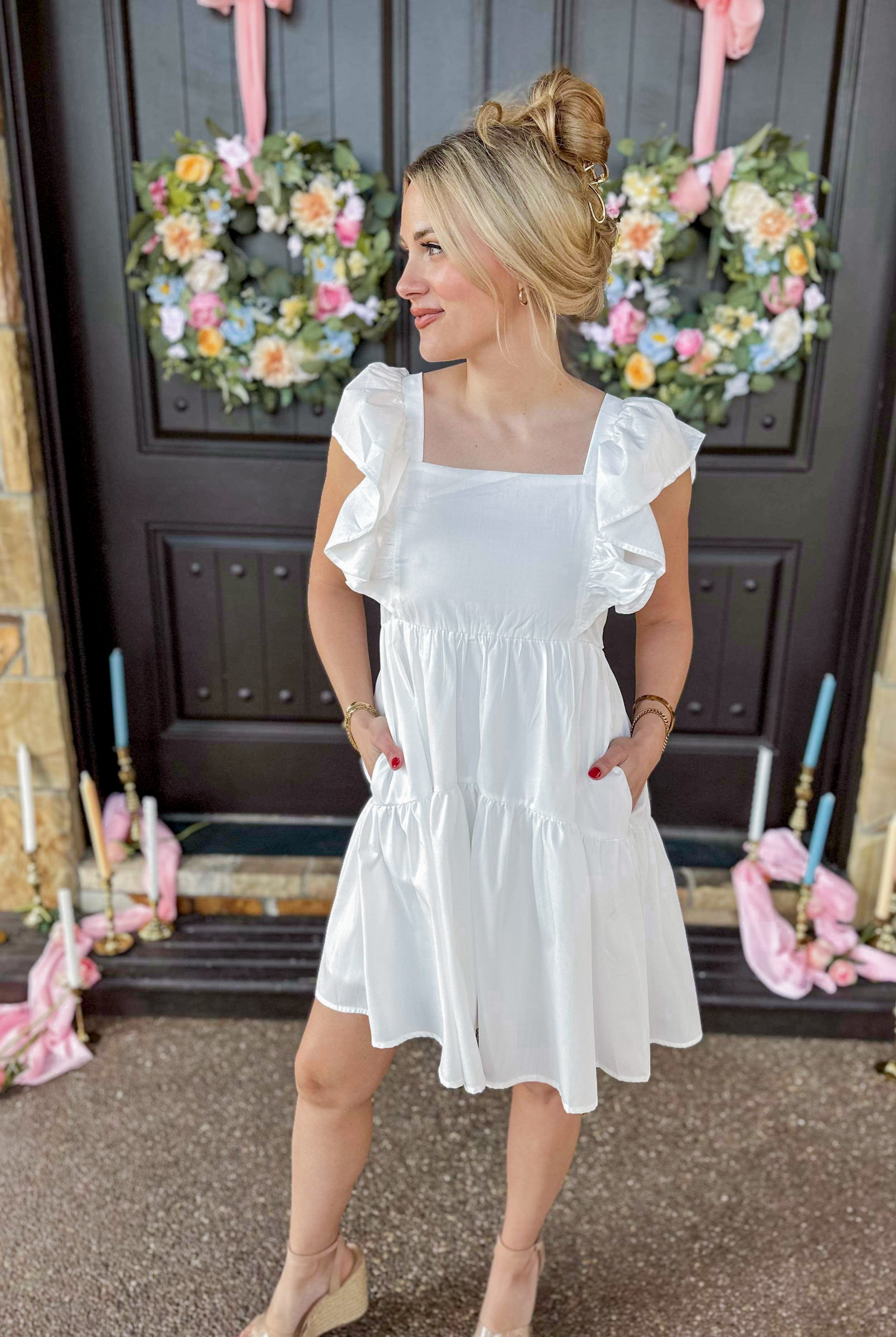 Genevieve Square Neck Ruffle Sleeve Babydoll Dress - Be You Boutique