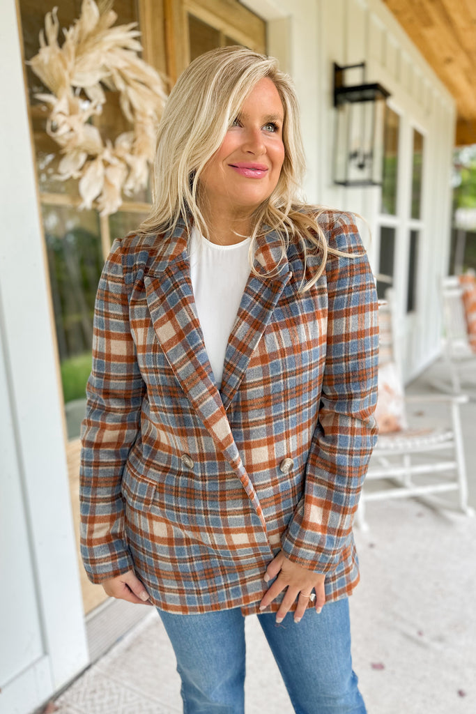 Robin Plaid Long Sleeve Blazer - Be You Boutique