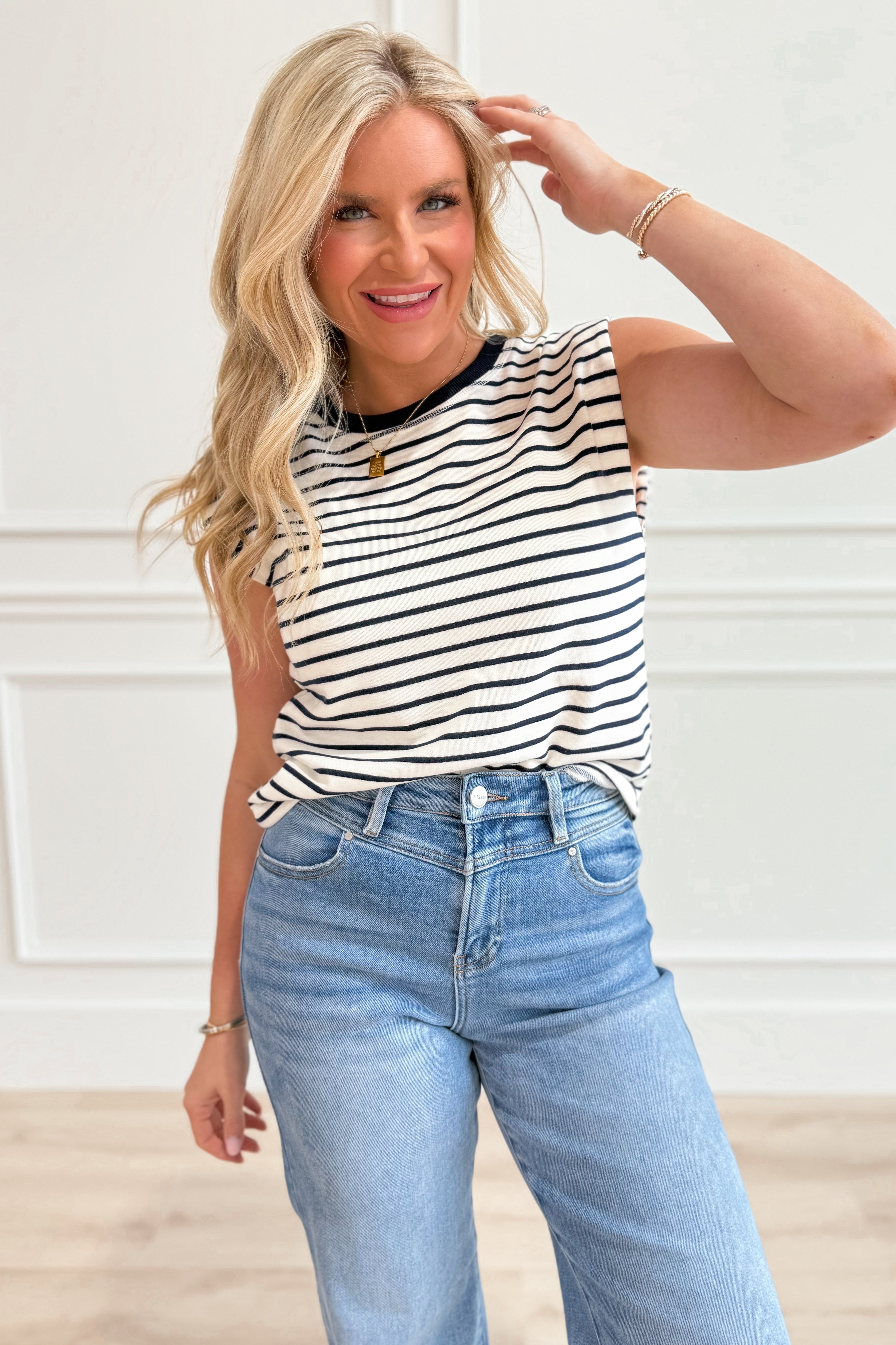 Navy Striped Sleeveless Top - Be You Boutique