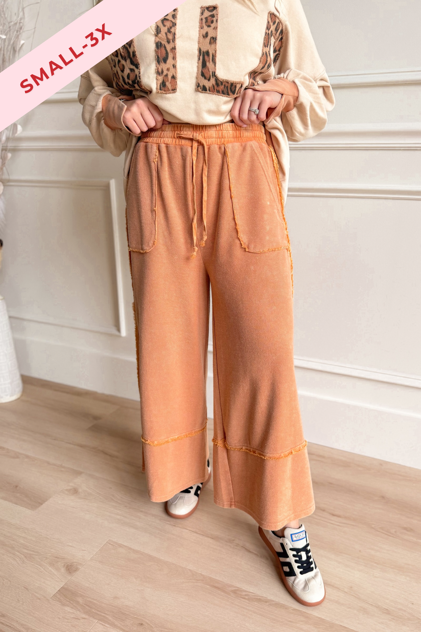 Caris Mineral Washed Upside Down Terry Knit Wide Leg Palazzo Pants [S~3X] - Be You Boutique
