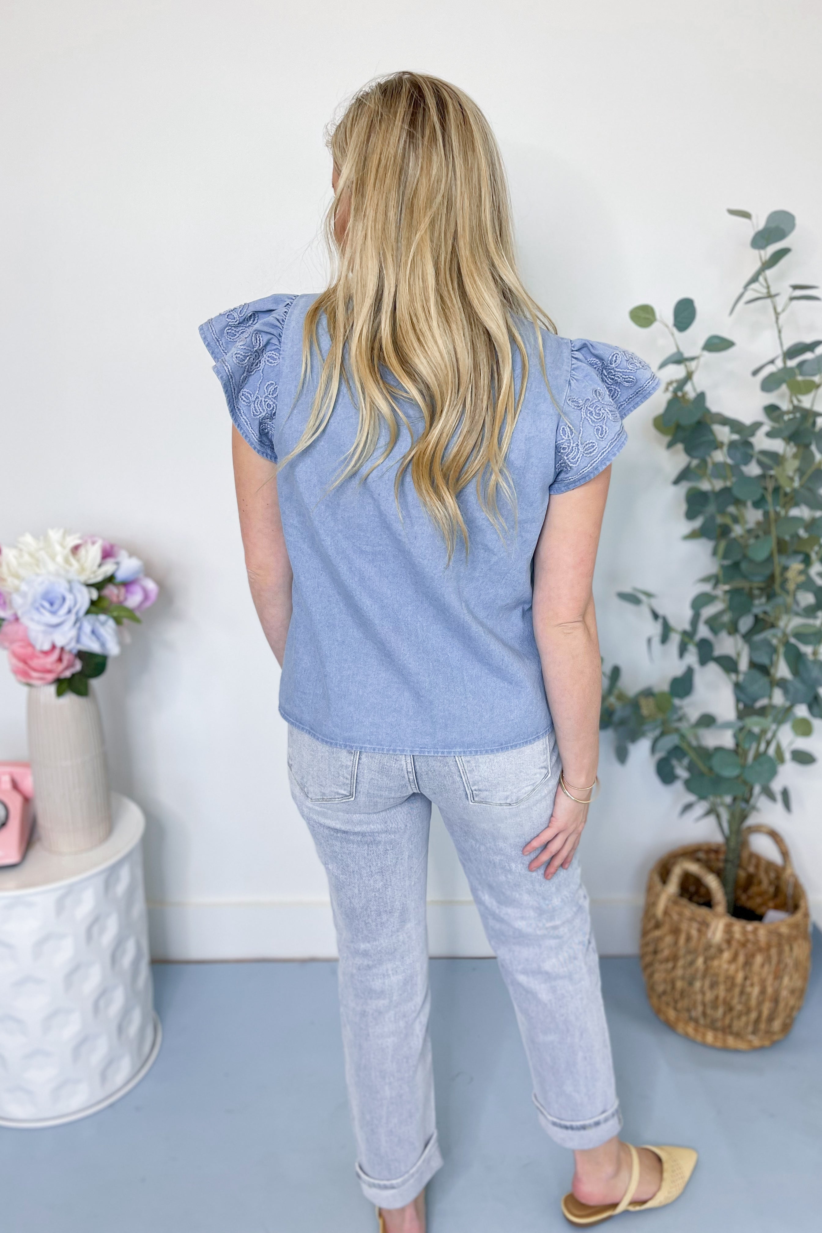 Margaret Split Neck Flutter Sleeve Top - Be You Boutique