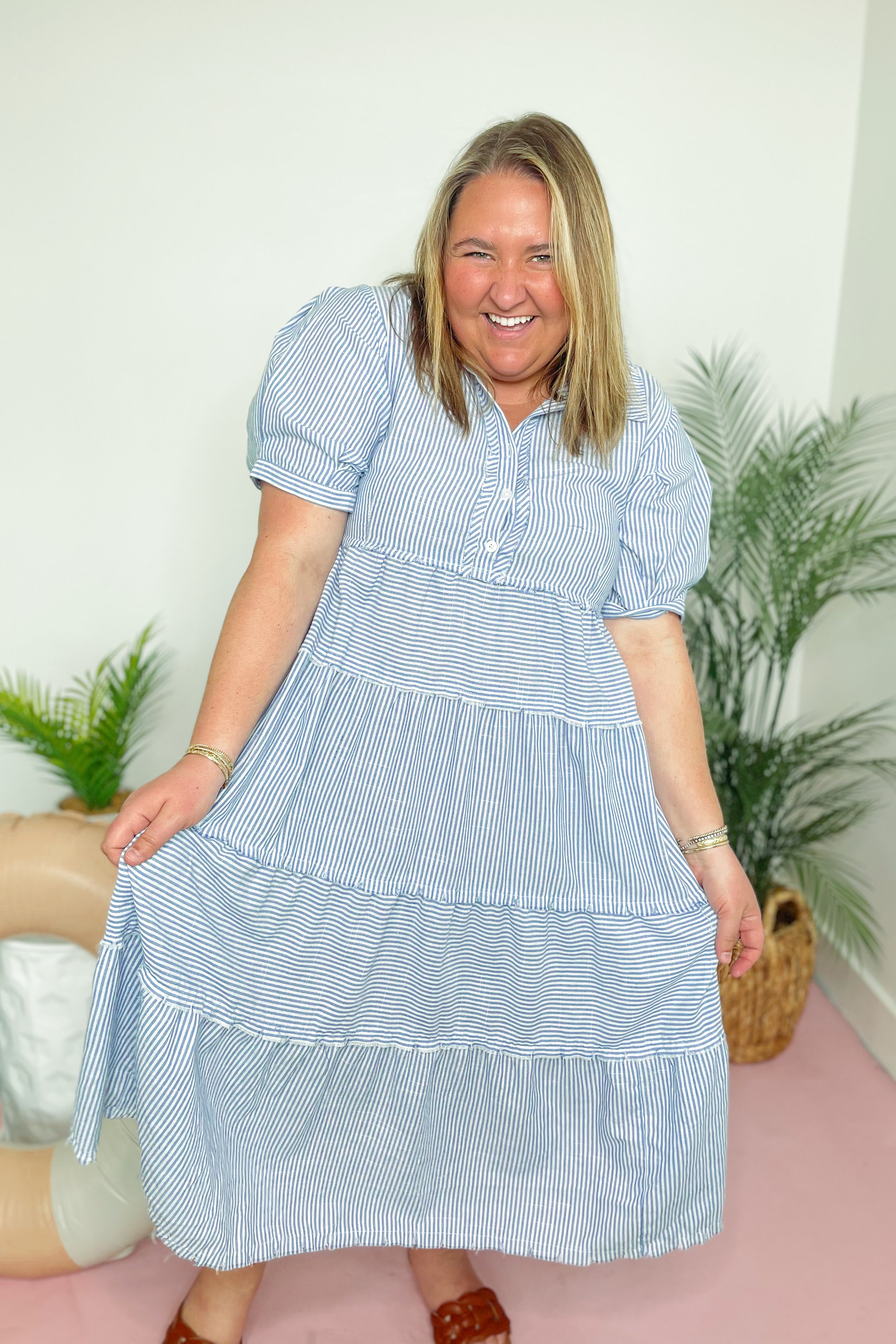 Louise Striped Tiered Dress - Be You Boutique
