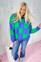 Margie Textured Checkered Pullover Ribbed Sweater - Be You Boutique