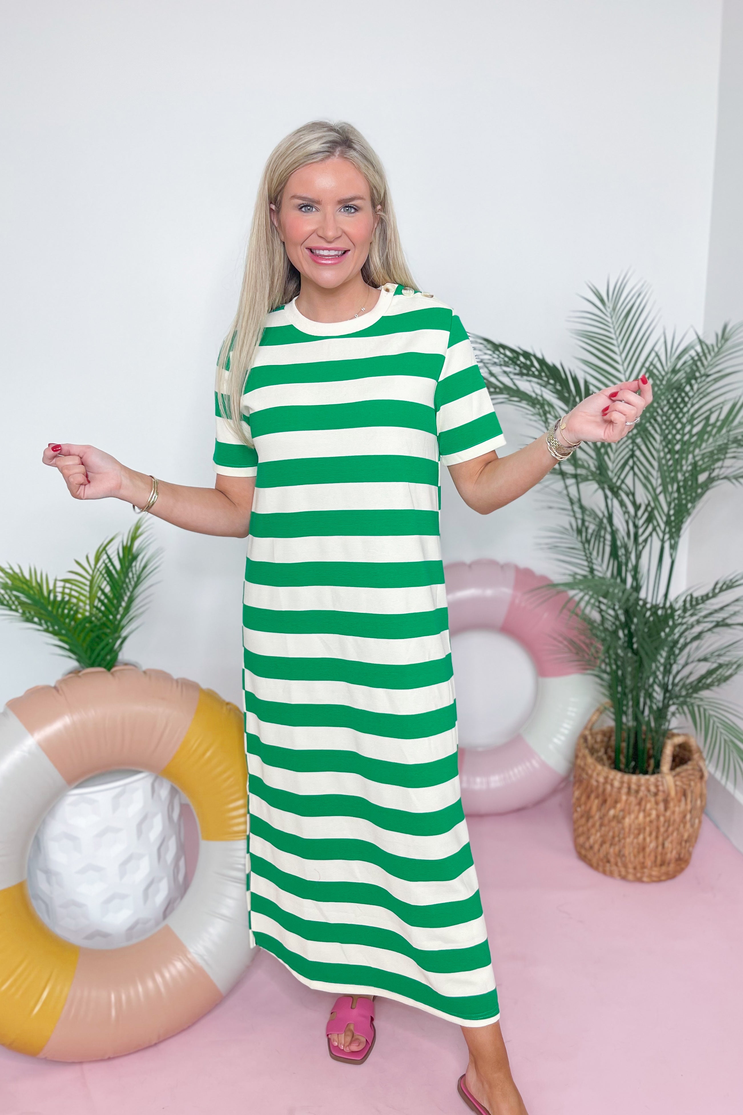 Susan Striped Short Sleeve Casual Midi Dress - Be You Boutique