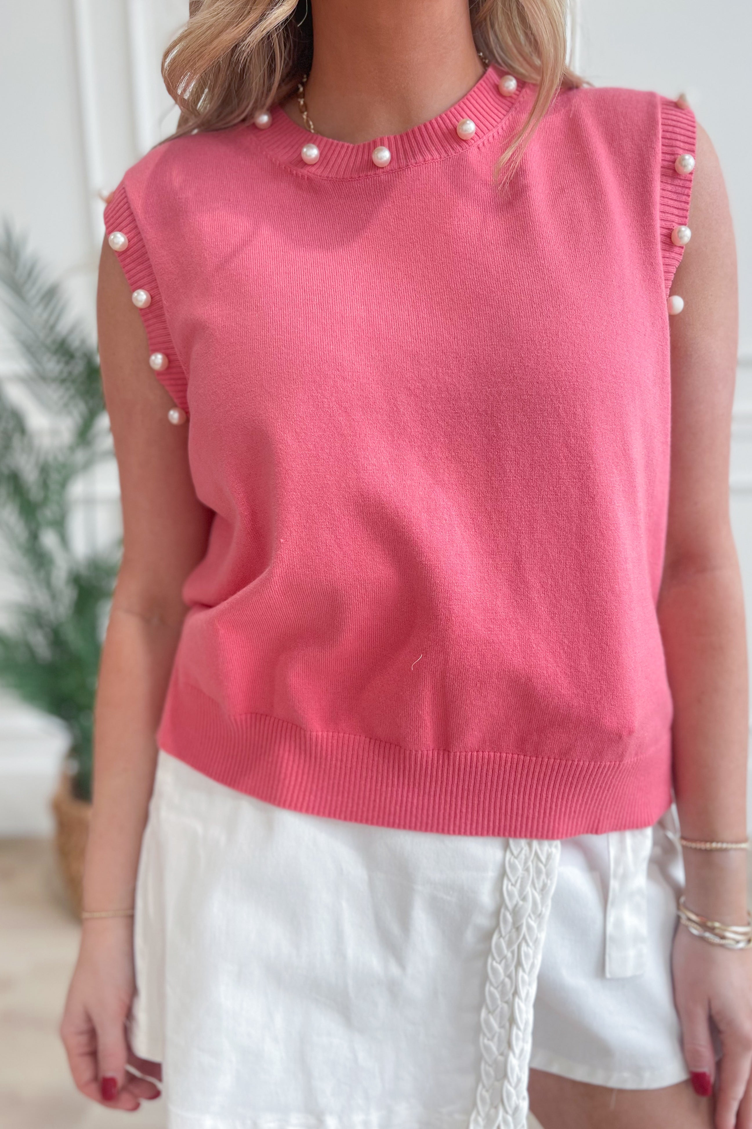 Rosie Pearl Embellished Sleeveless Top - Be You Boutique