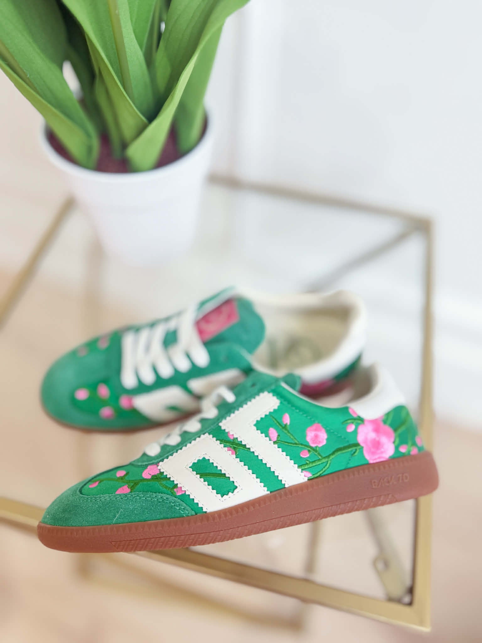 Green floral Ghost sneakers from BACK 70, model 205 Sneakers, featuring a stylish design with ghost and floral details.