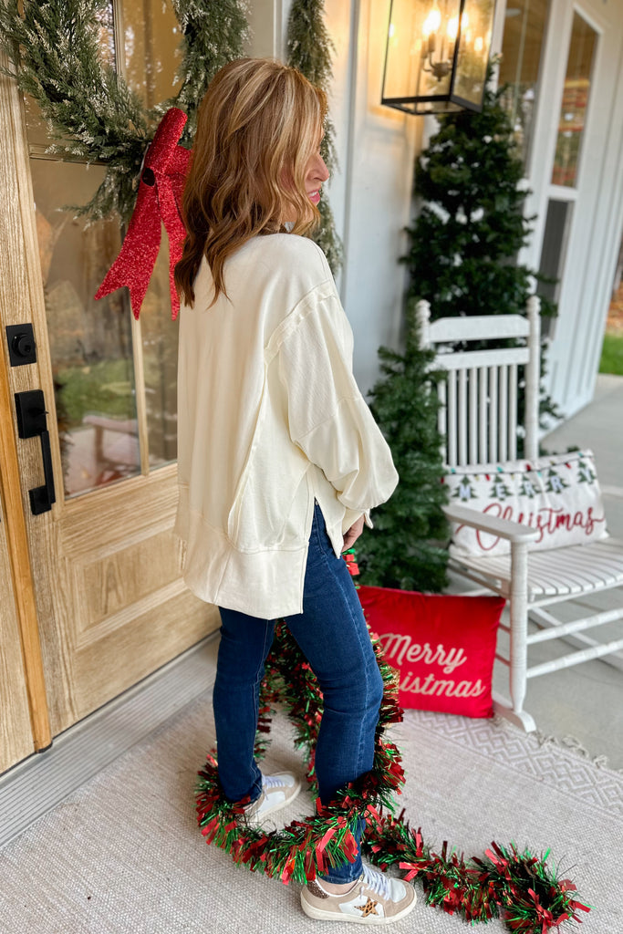Holly Jolly French Terry Loose Fit Long Sleeve Top - Be You Boutique