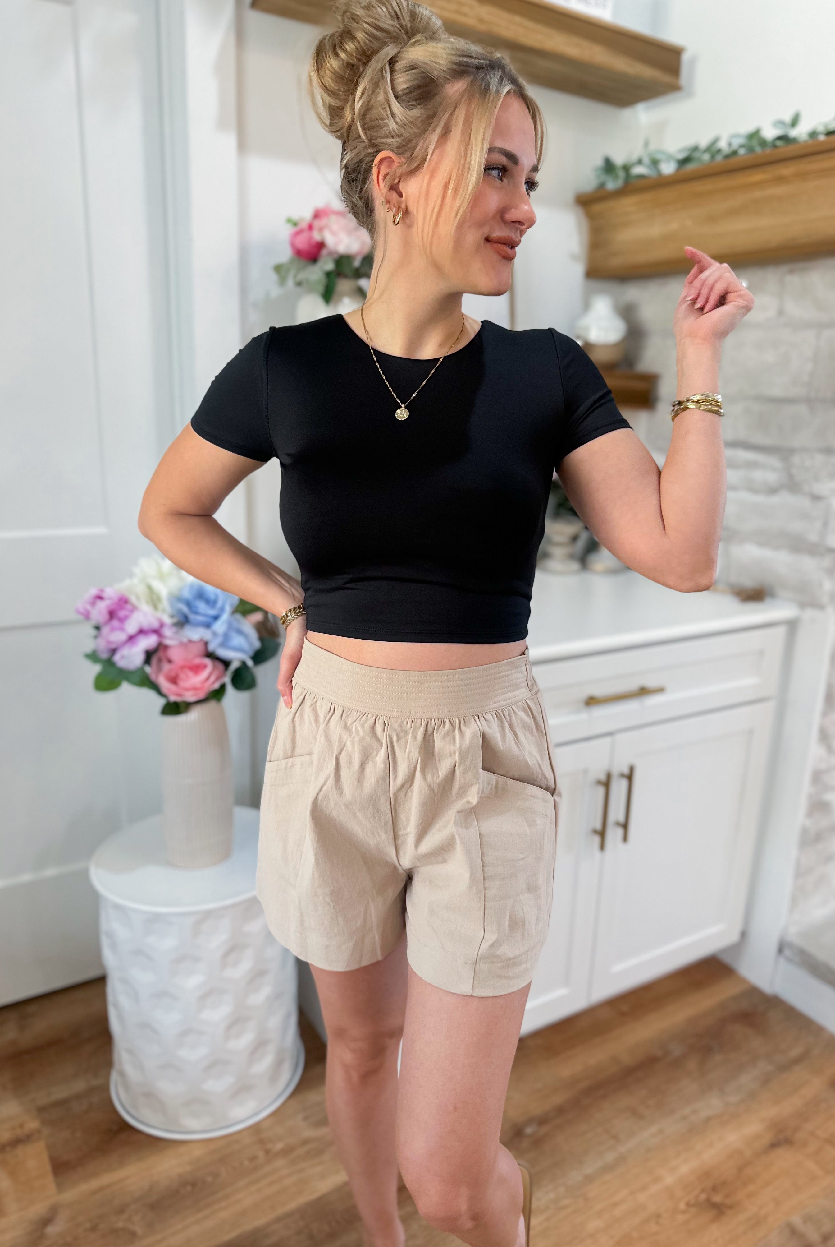Frances Elastic Waist Pull On Shorts - Be You Boutique