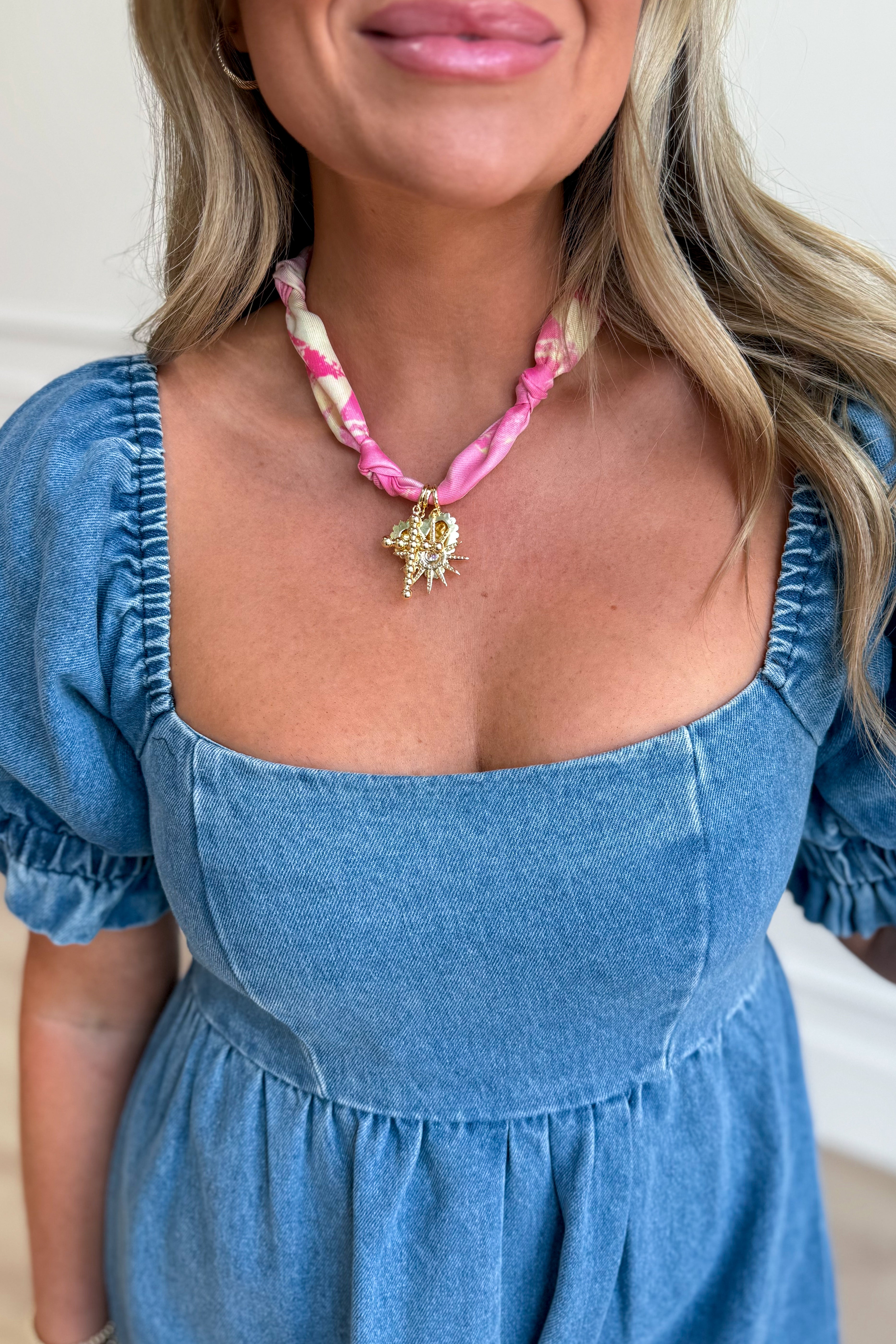 Pink Scarf 1.25" Multi Charm Necklace - Be You Boutique