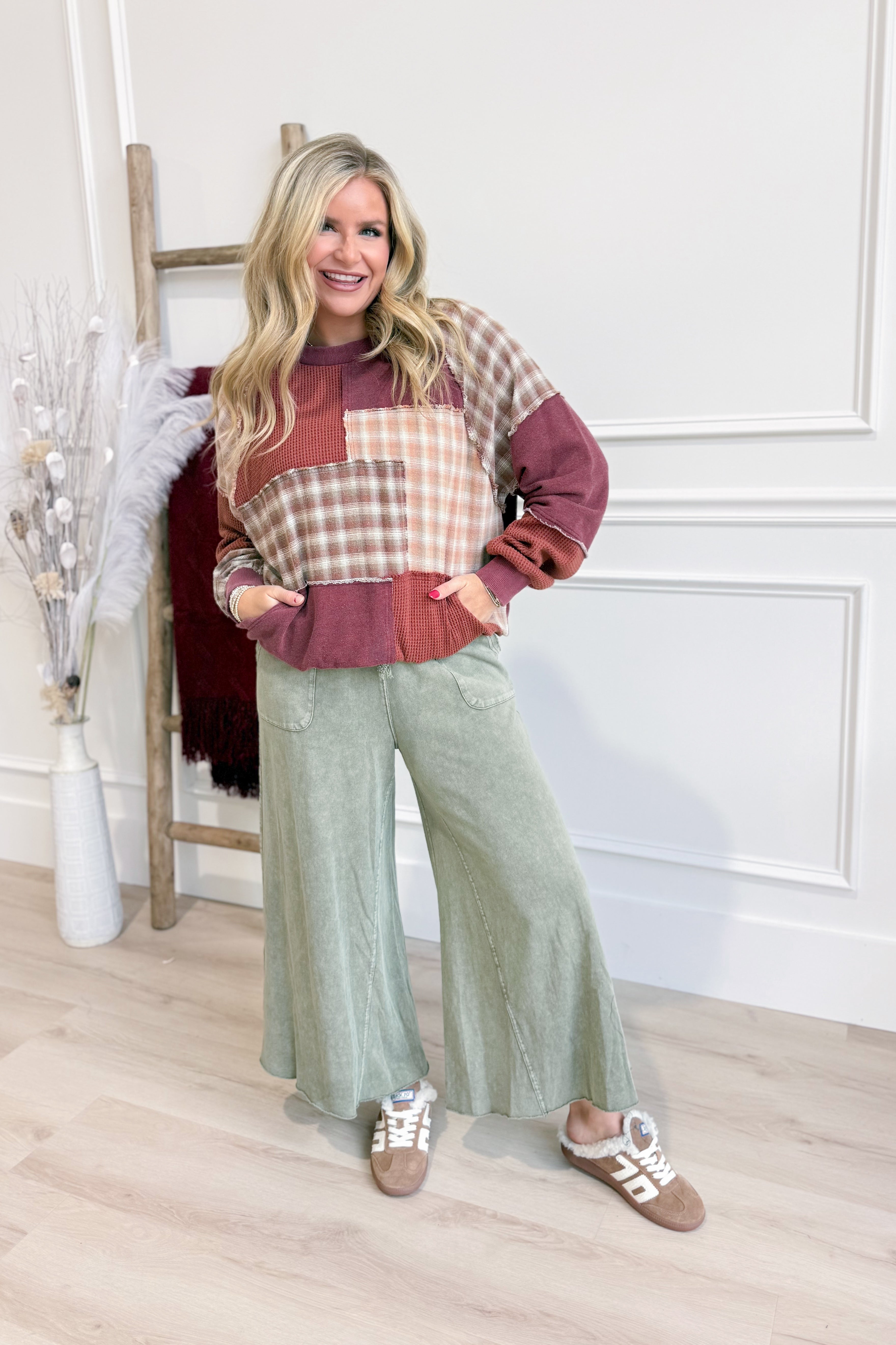 Rachel Washed Terry Knit Wide Leg Pant Bottom - Be You Boutique
