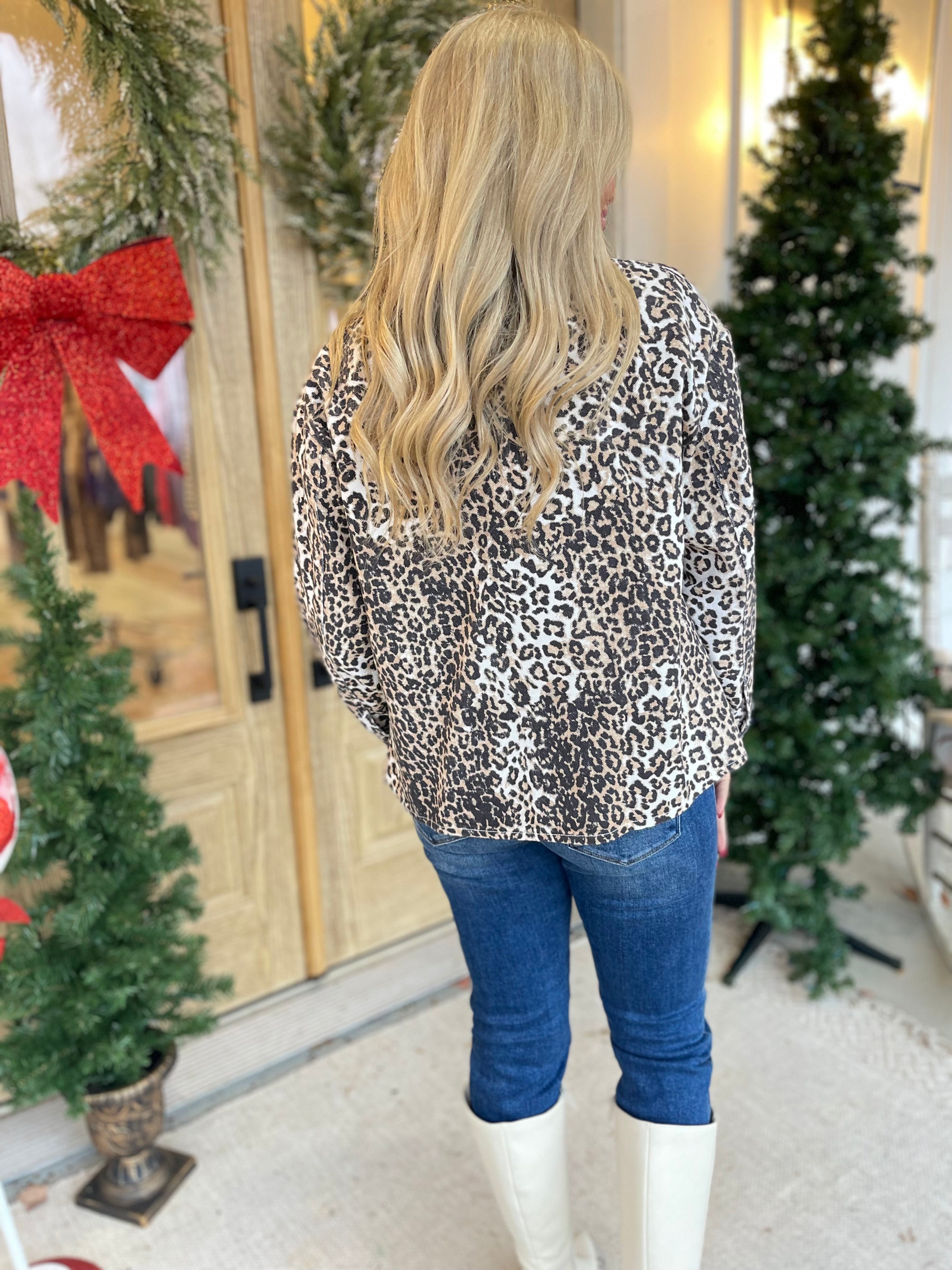 Fancy Animal Print Denim Long Sleeve Jacket - Be You Boutique