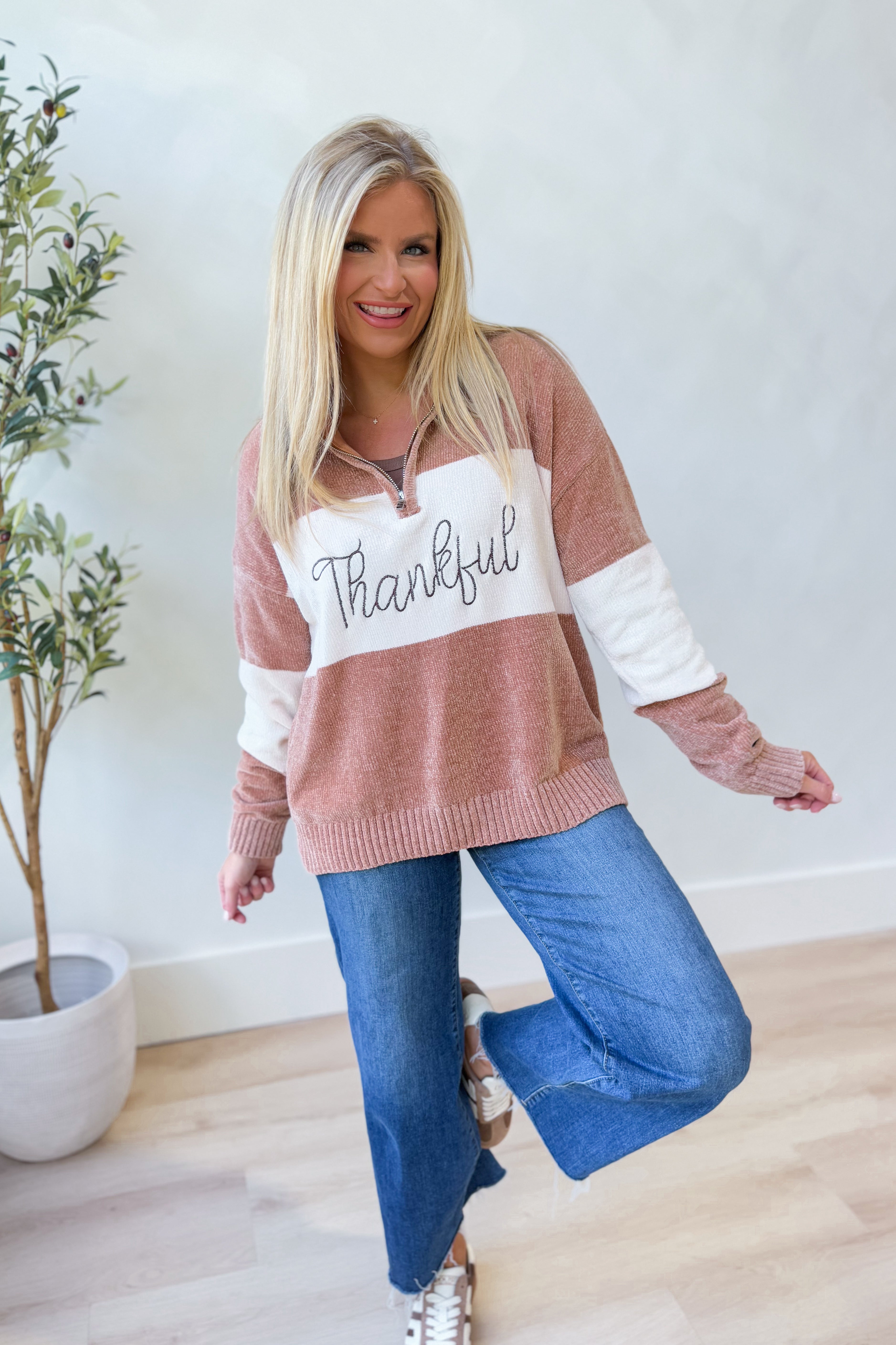 Thankful Embroidered Chenille Top - Be You Boutique