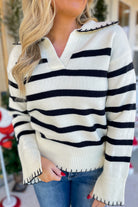 Randy Stitched Edge Striped Notch Neck Sweater [S-3X] - Be You Boutique