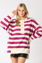 Mia Poly Stripe Loose Fit Oversized Sweater - Be You Boutique