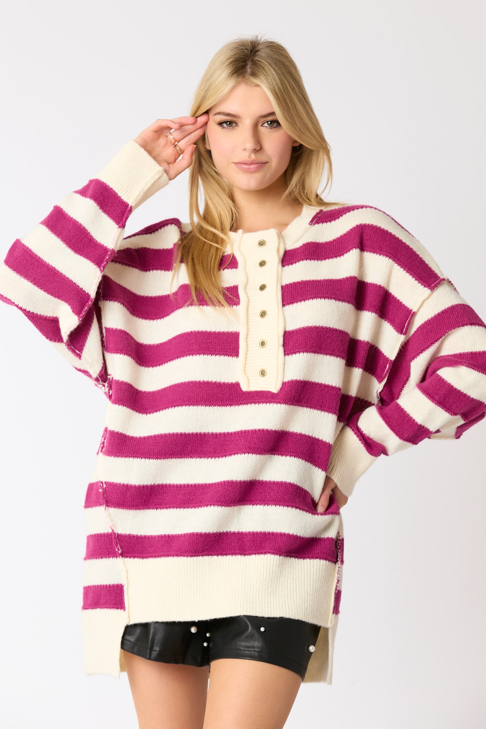Mia Poly Stripe Loose Fit Oversized Sweater - Be You Boutique