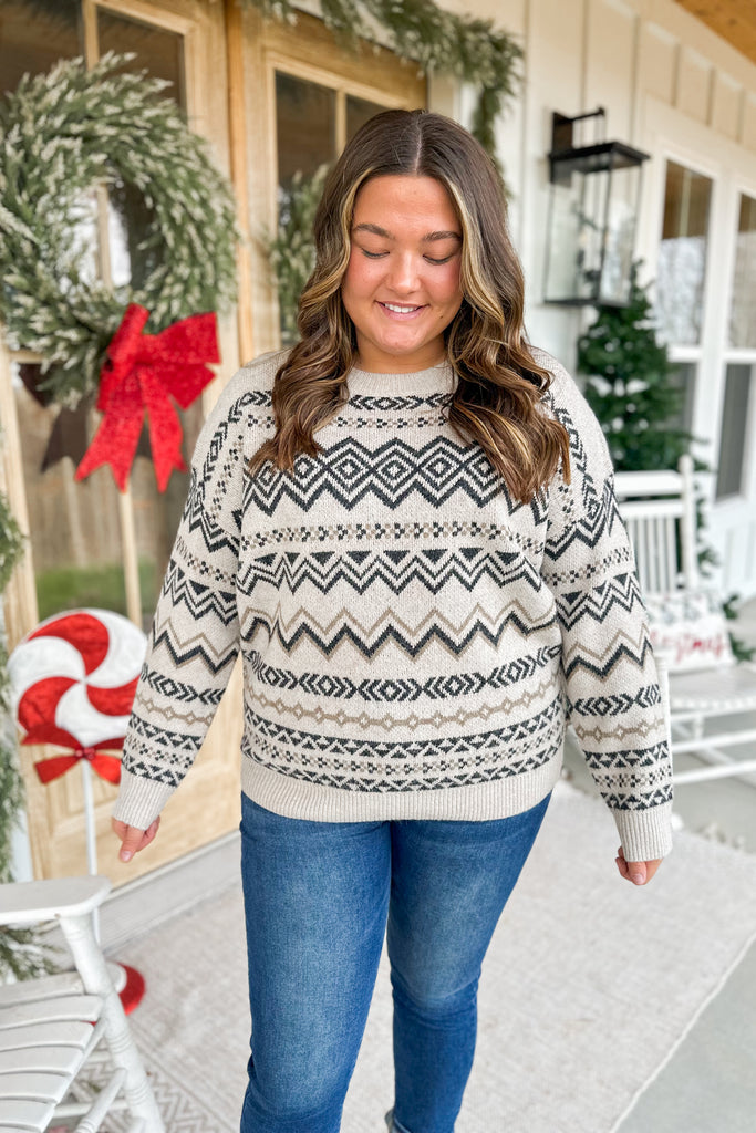 Charles Aztec Pattern Long Sleeve Sweater Top - Be You Boutique