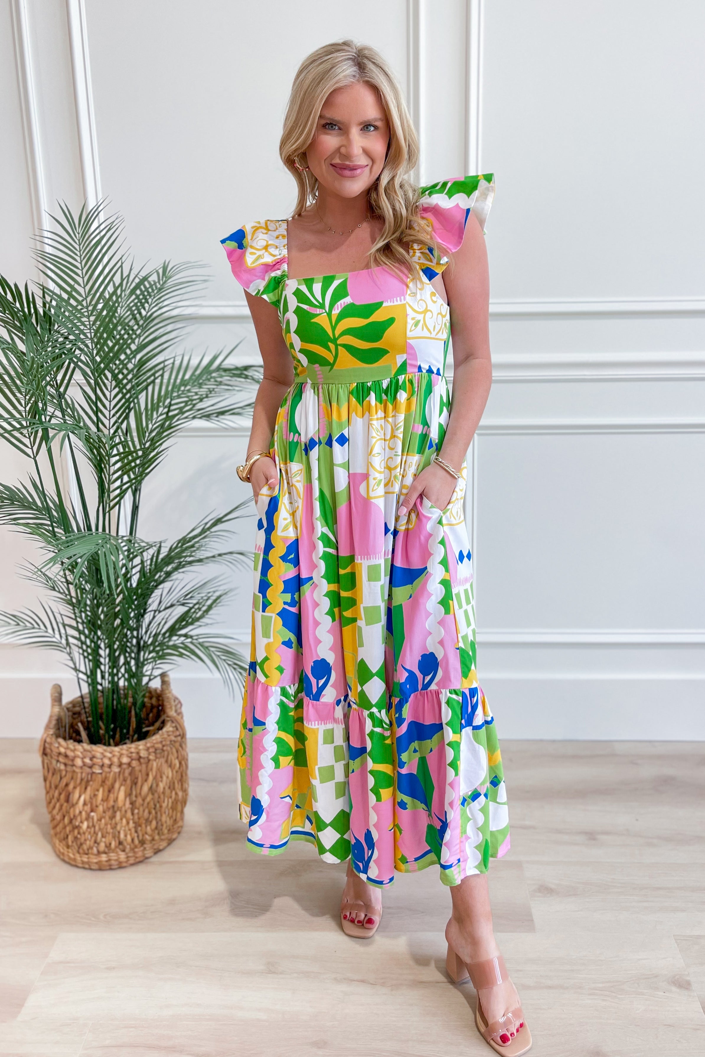 Lauren Abstract Printed Flutter Sleeve Dress - Be You Boutique