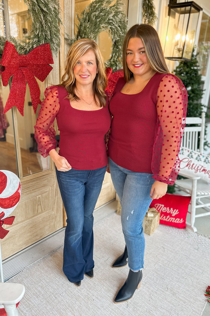 Marie Polka Dot Mesh Sleeve Top - Be You Boutique