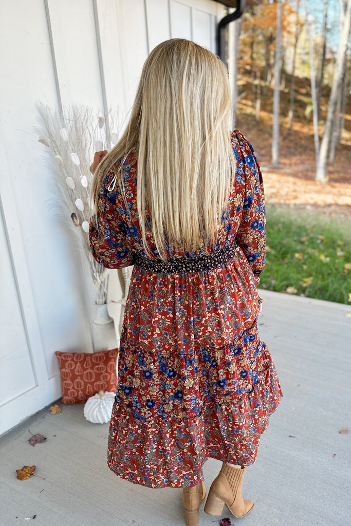 Marsha V-Neck Floral Print Midi Dress - Be You Boutique