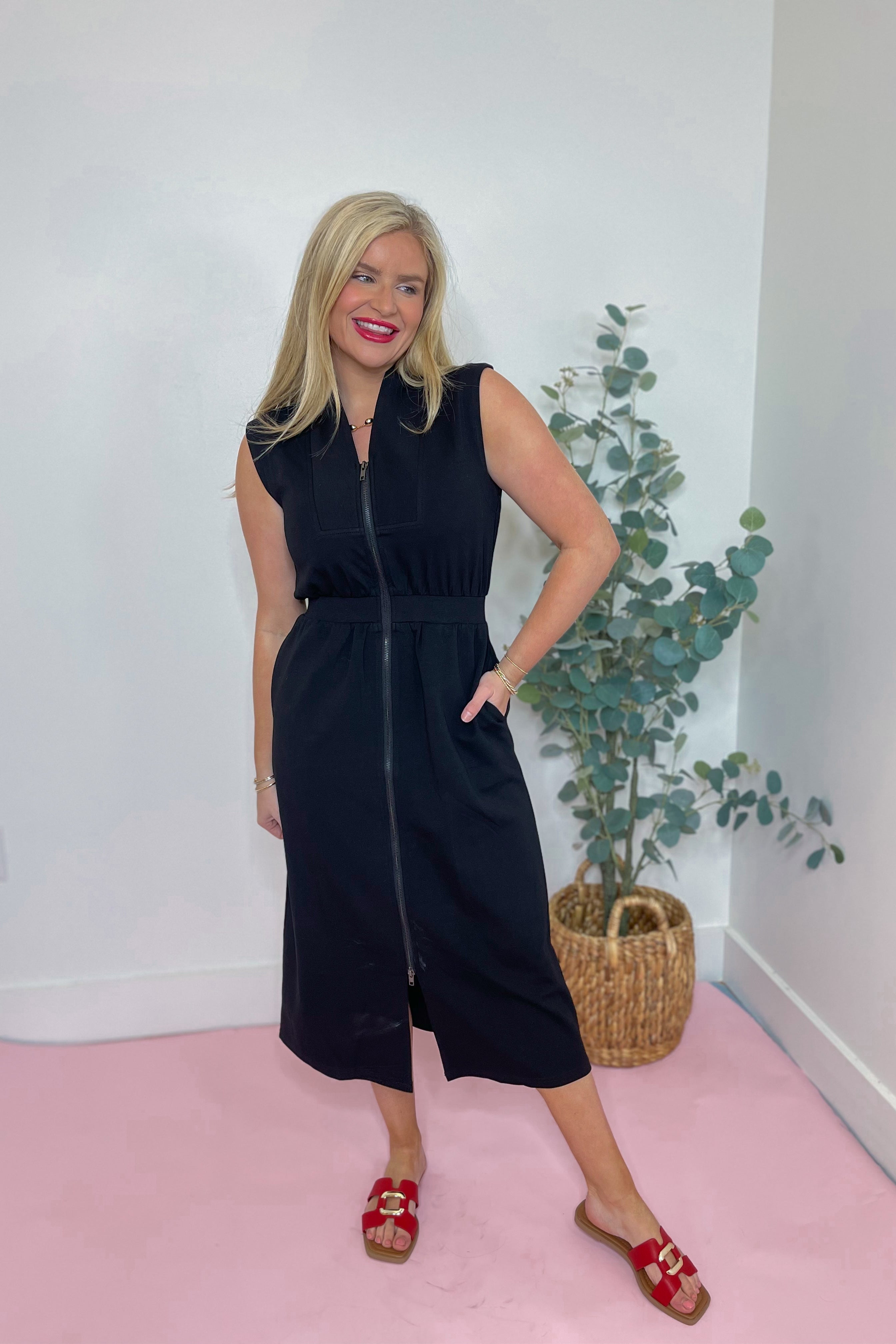 Kelly Sleeveless Zip Up Midi Dress - Be You Boutique