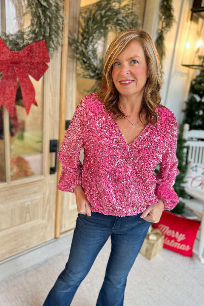 Emmanuel Velvet Sequin Wrap Blouse Top - Be You Boutique