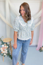 Cayden Lace Trim Collared Floral Top - Be You Boutique