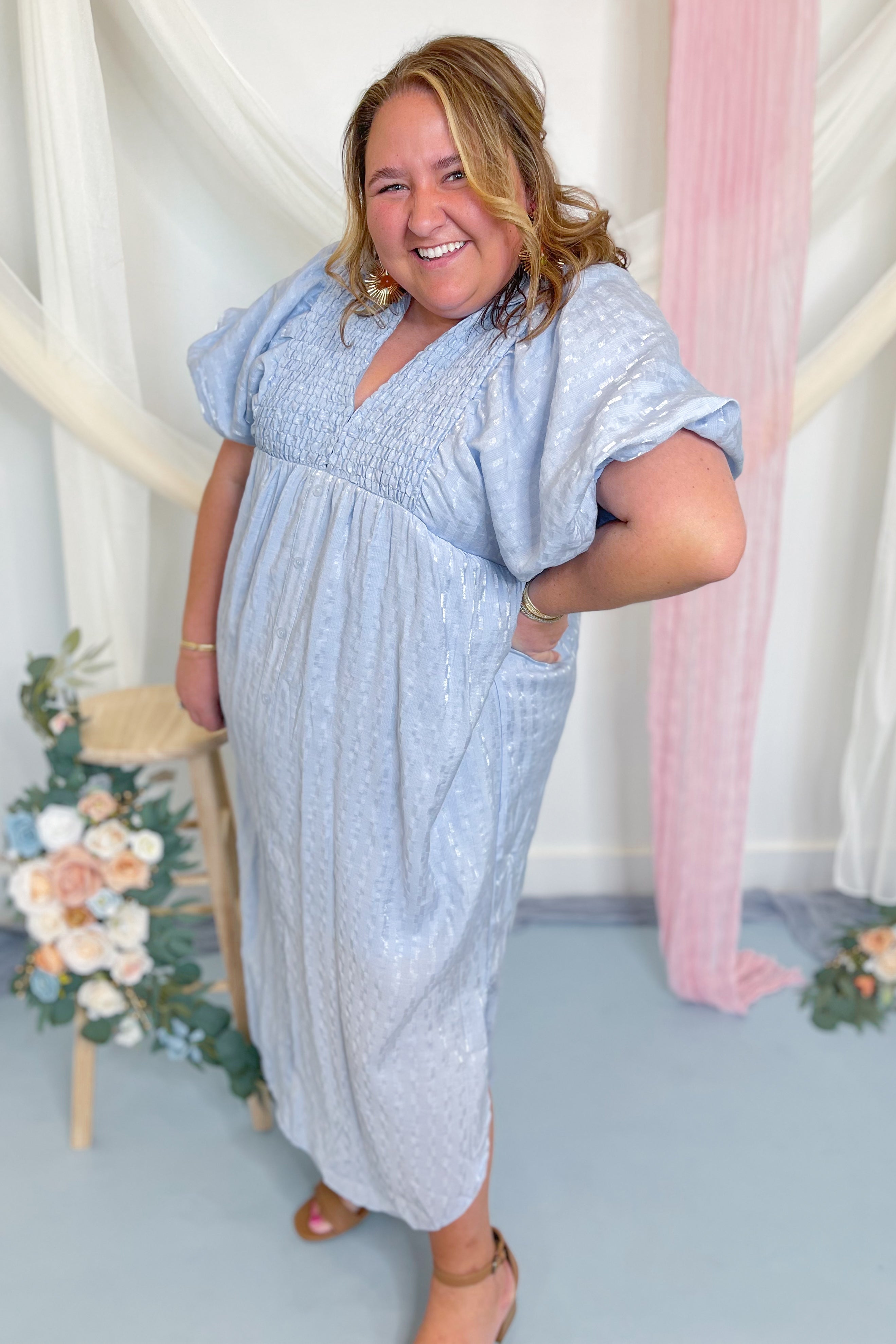 Sophia Textured Button Up Midi Dress - Be You Boutique