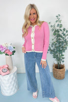 Robin Contrast Trim Gold Button Up Cardigan - Be You Boutique