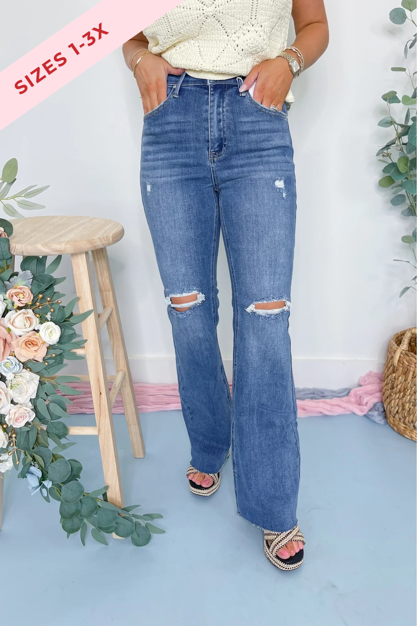 Risen Theo High Rise Distressed Flare Jeans [1-3XL] - Be You Boutique