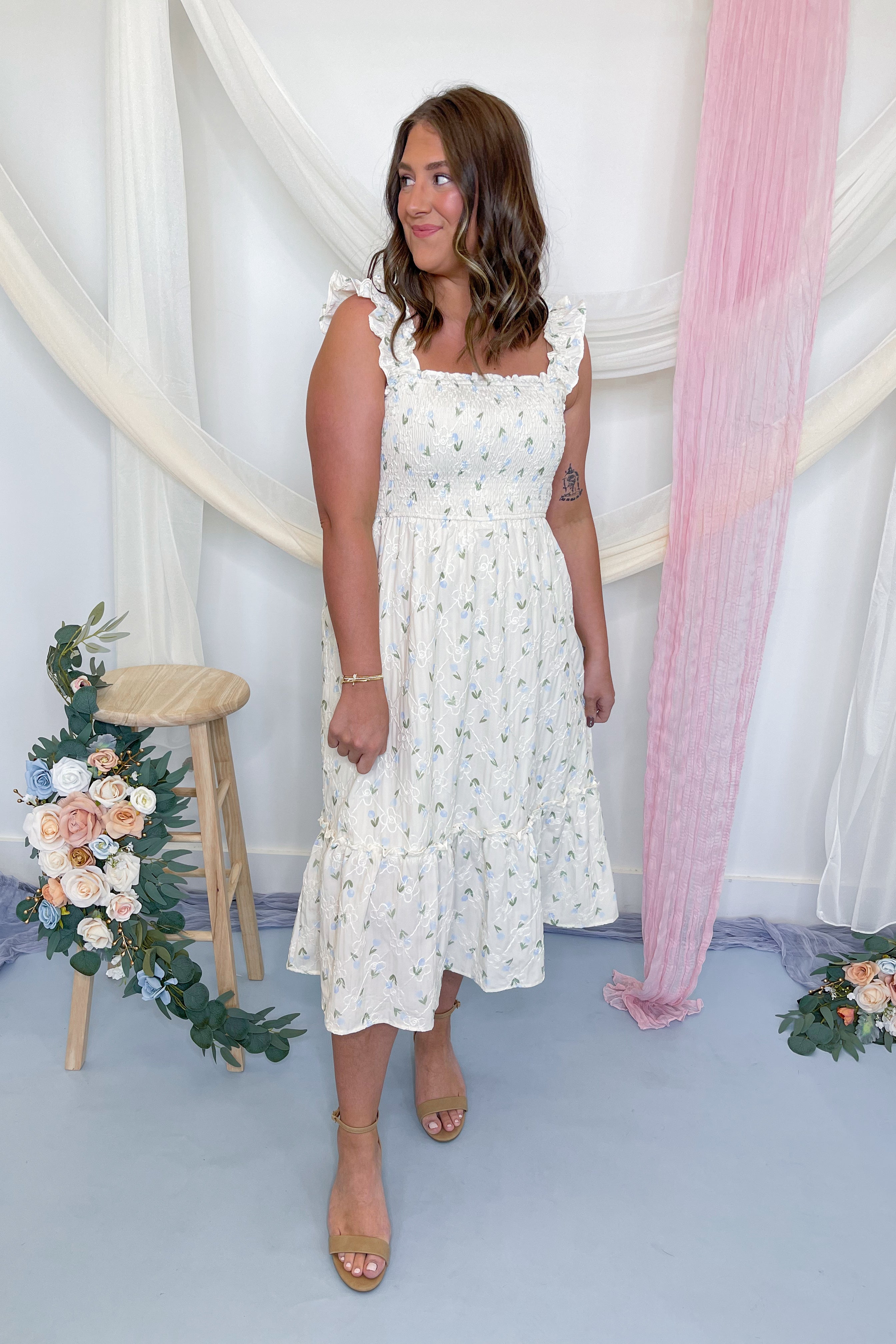 Poppy Ruffle Strap Smocked Floral Midi Dress - Be You Boutique