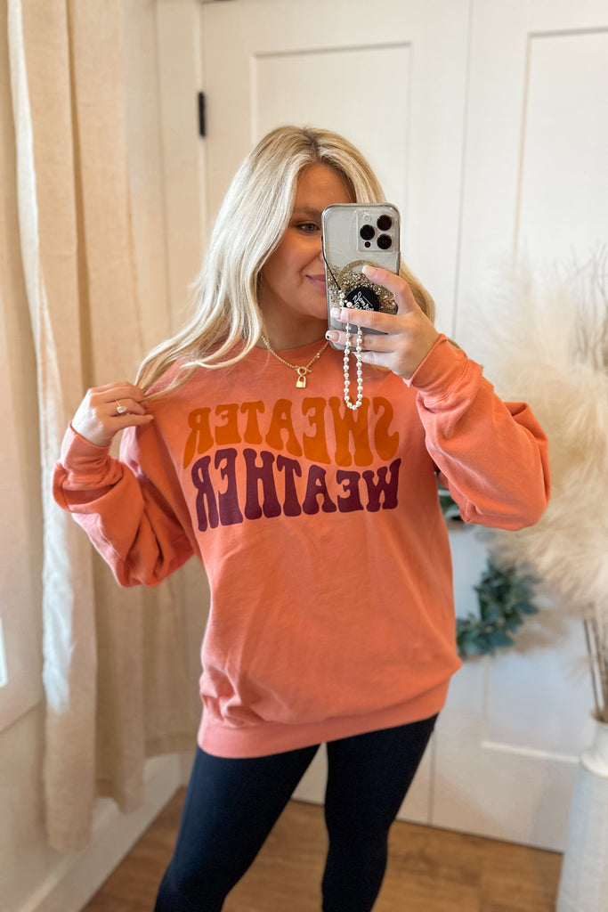 Sweater Weather Long Sleeve Comfort Colors Crew Neck Graphic Sweatshirt - Be You Boutique