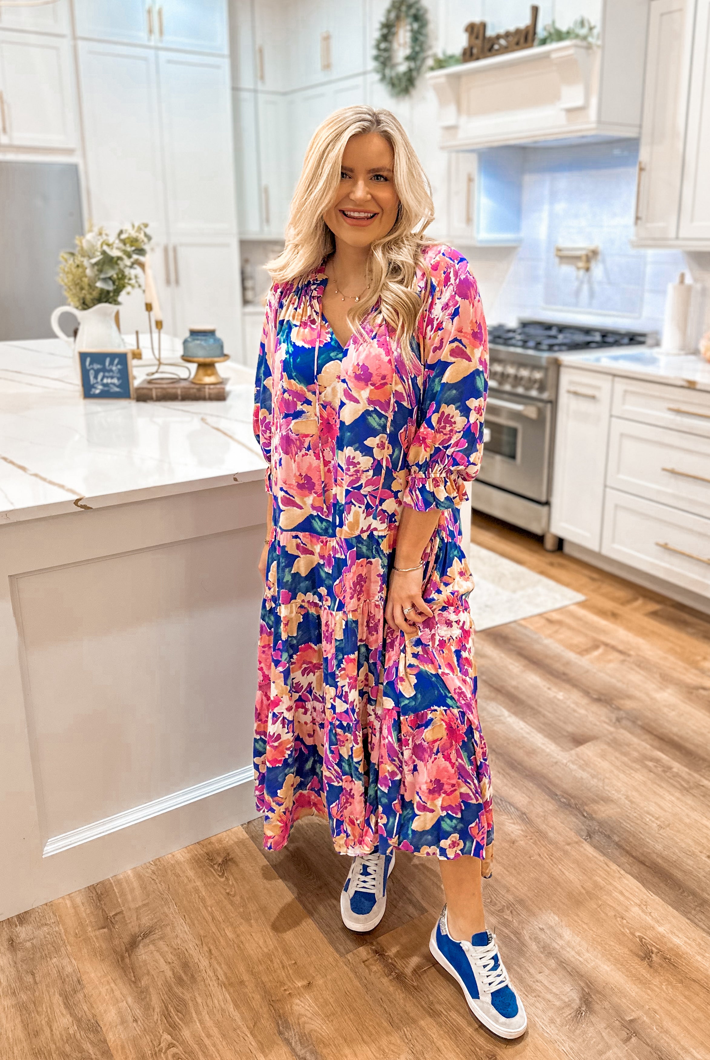 Mandy 3/4 Sleeve Flowy Floral Print Dress - Be You Boutique