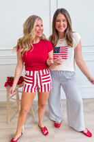 EE:SOME Theodore striped summer shorts, 152 shorts, showing lightweight fabric, blue and white stripes, relaxed fit, casual style.