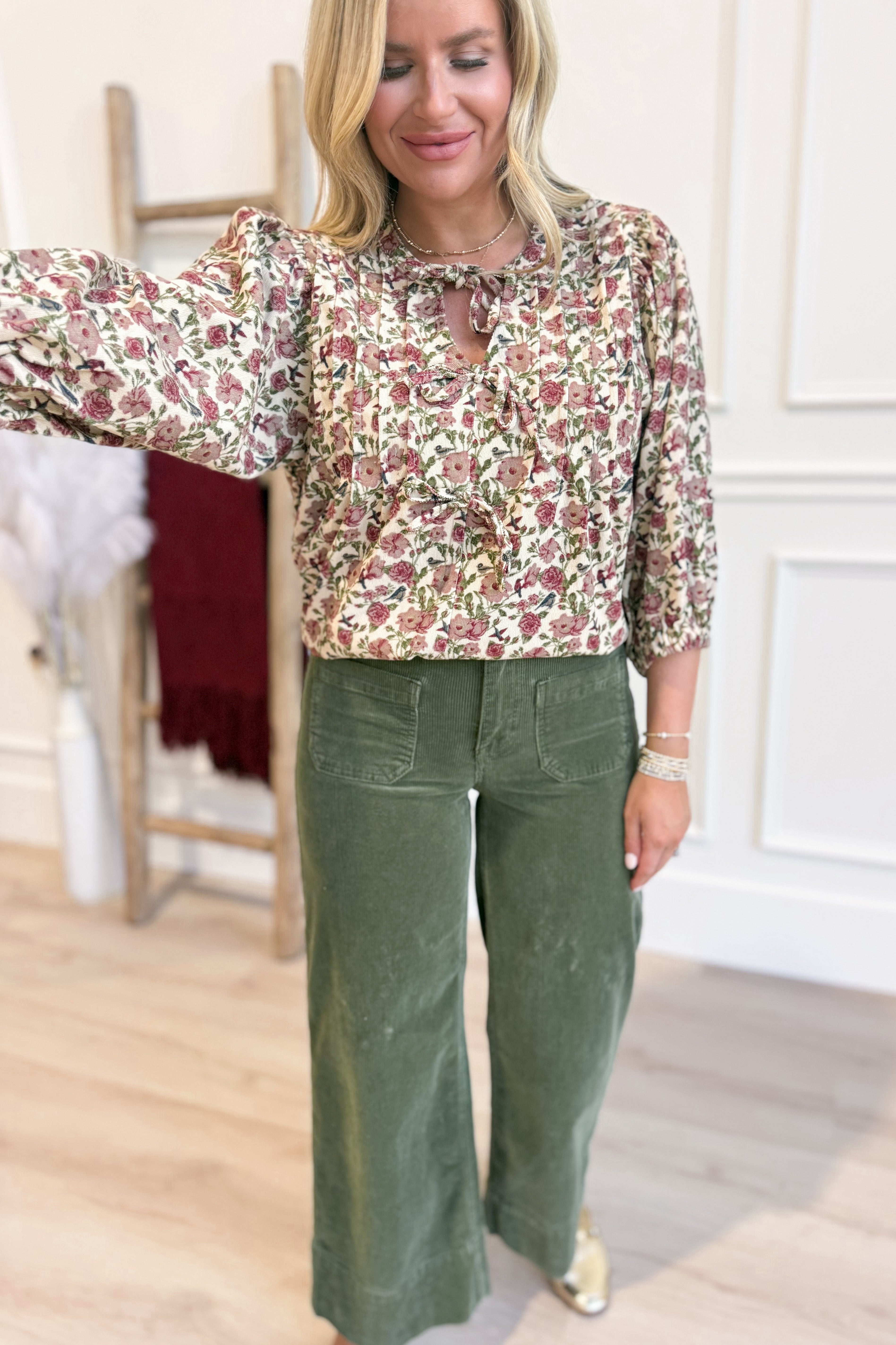 Tina Vintage Floral Pintuck Blouse Top - Be You Boutique