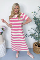 Susan Striped Short Sleeve Casual Midi Dress - Be You Boutique