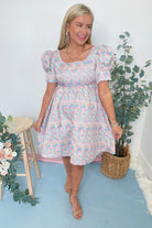 Sadie Floral Bubble Sleeve Scalloped Trim Dress - Be You Boutique