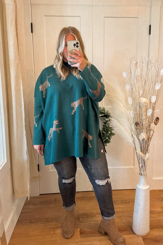 Lola Mock Neck Long Sleeve Animal Print Sweater - Be You Boutique