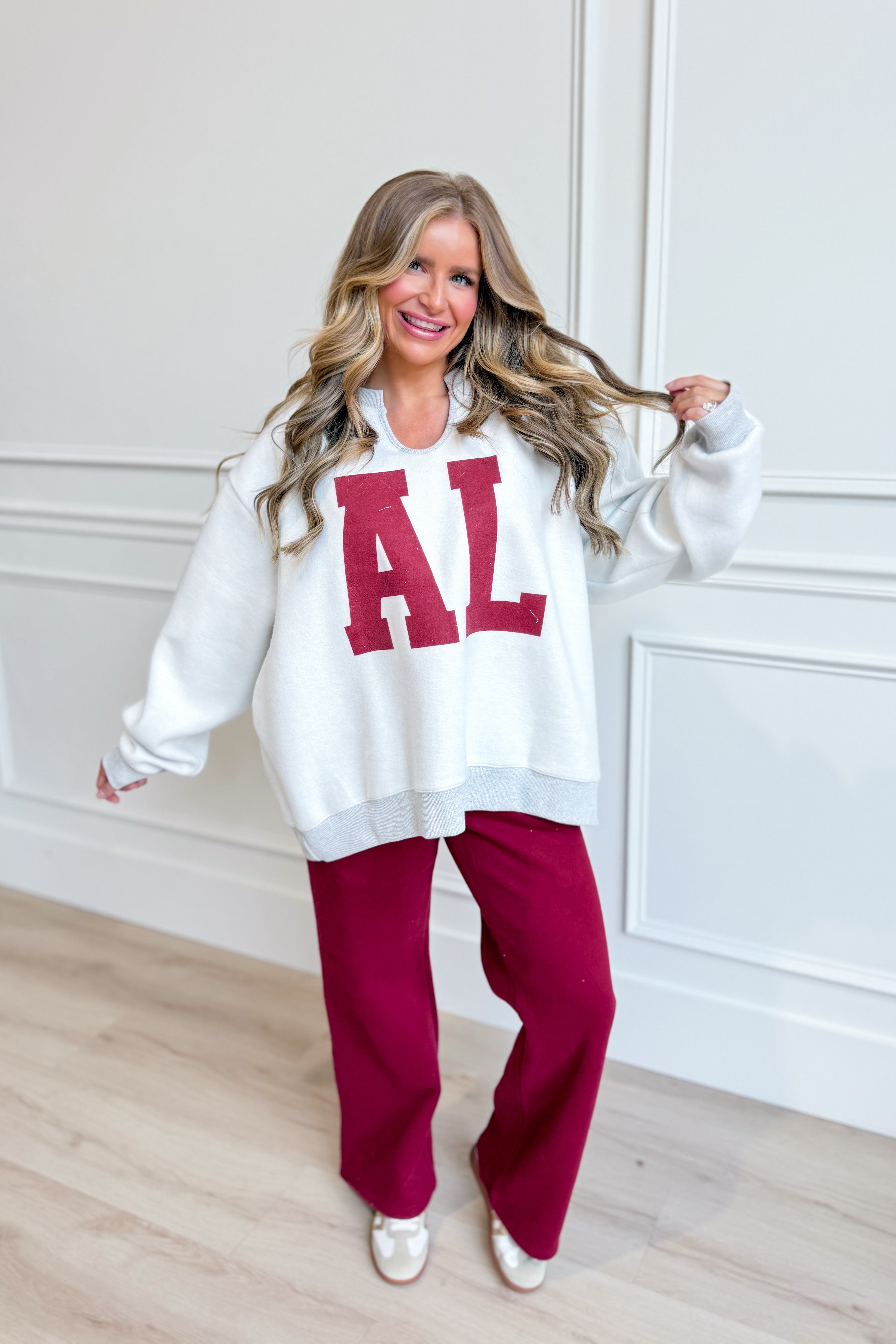 Conrad Dark Cherry Sweat Pant by BUCKET LIST, 156 pants style, showing soft fabric and relaxed fit in dark cherry color.