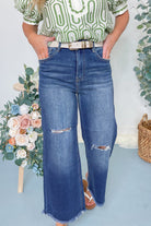 Risen Hank High Rise Frayed Hem Ankle Wide Leg Jeans [1-3XL] - Be You Boutique