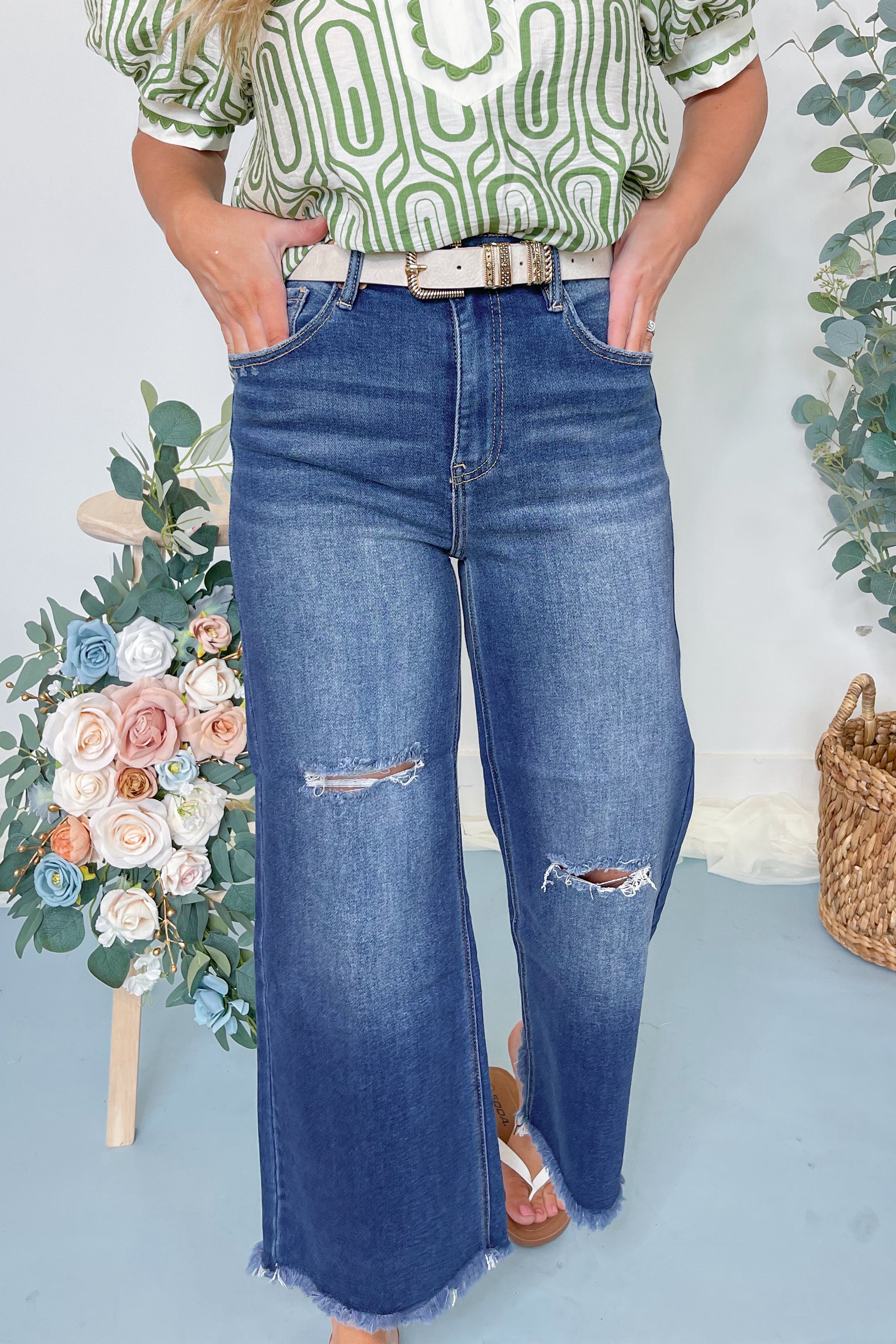 Risen Hank High Rise Frayed Hem Ankle Wide Leg Jeans [1-3XL] - Be You Boutique