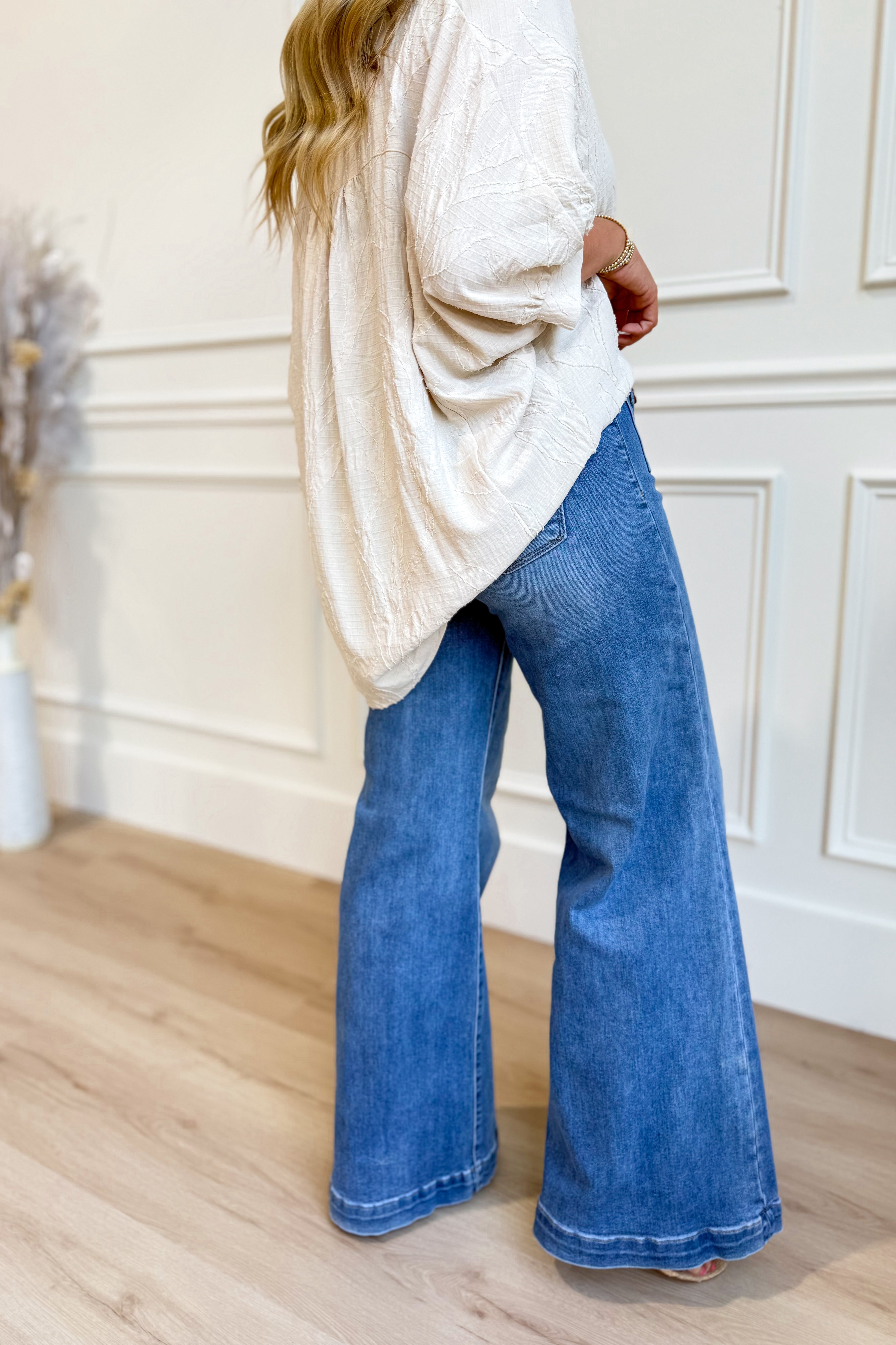 Risen Jared Mid Rise Patch Pocket Wide Leg Jeans [0-3X] - Be You Boutique