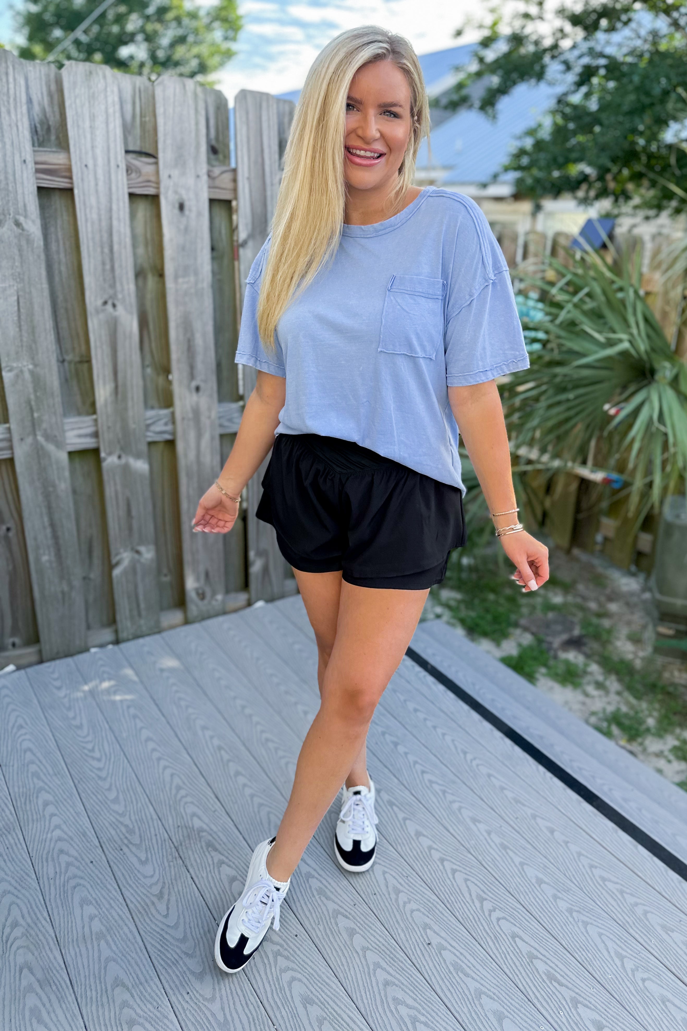 Clara Short Sleeve Washed Knit Pocket Tee - Be You Boutique